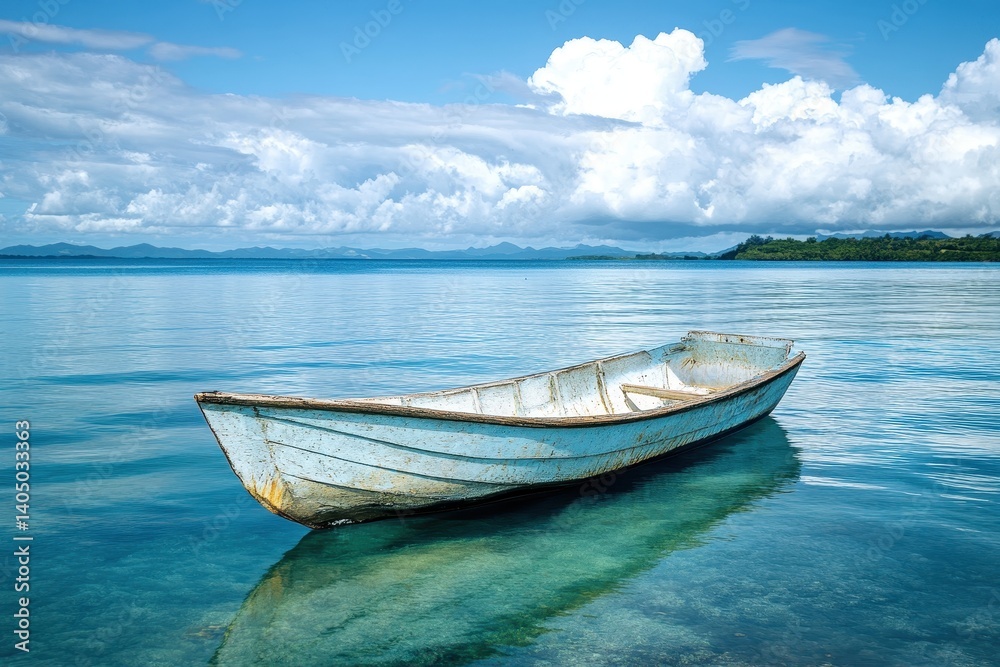 Naklejka premium Tranquil boat on a serene lake