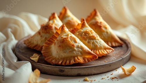 Tasty pastel ayam or empanadas wrapped in crispy puff pastry with a savory filling. Focused shot. photo