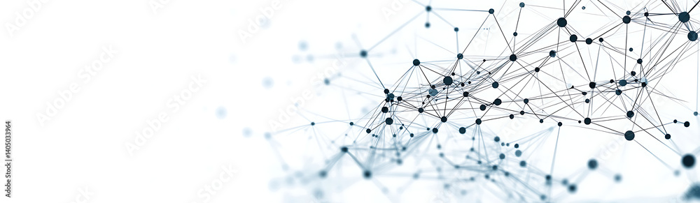 Abstract network of interconnected nodes and lines on white background