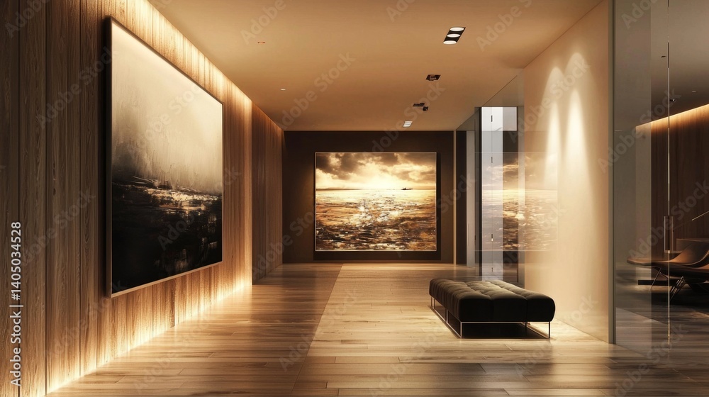 Fototapeta premium A modern corridor designed with minimalist aesthetics and frameless art.