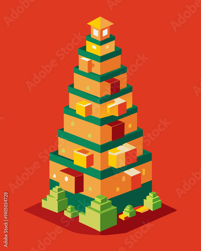 A towering stack of identical products each one representing an excess of supply and a lack of demand.. Vector illustration