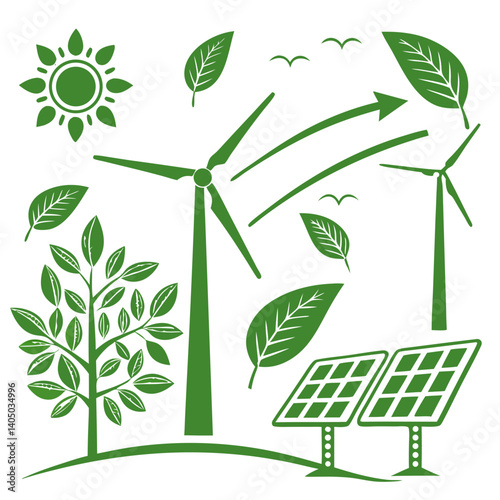 Modern Green Energy Vector Art for Solar, Wind, and Eco Solutions