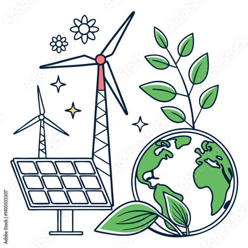Flat Design Renewable Energy Vector for Green Technology Projects