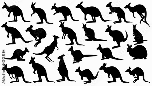 set of kangaroo silhouette vector on white background