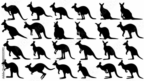 set of kangaroo silhouette vector on white background