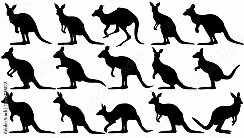 set of kangaroo silhouette vector on white background