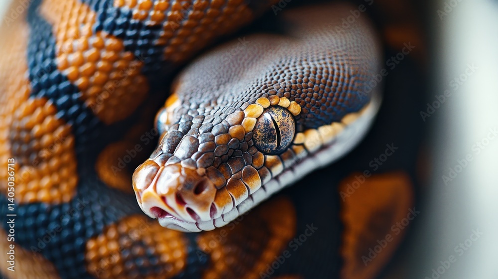 Fototapeta premium Close-up of a curled, patterned snake.