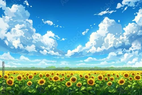 Bright and cheerful background featuring sunflowers glowing in warm sunlight for a joyful look.
