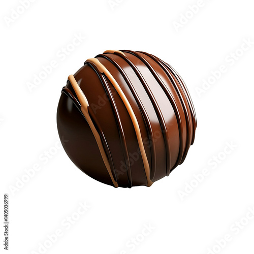 Delicious chocolate truffle with glossy finish and caramel drizzle, showcasing mouthwatering indulgence.