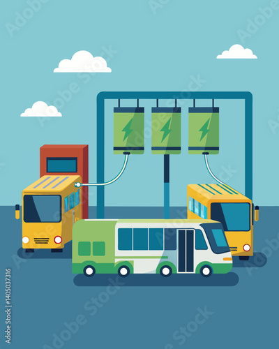 The convenience of curbside charging stations for electric buses eliminating the need for costly infrastructure updates and construction.. Vector illustration