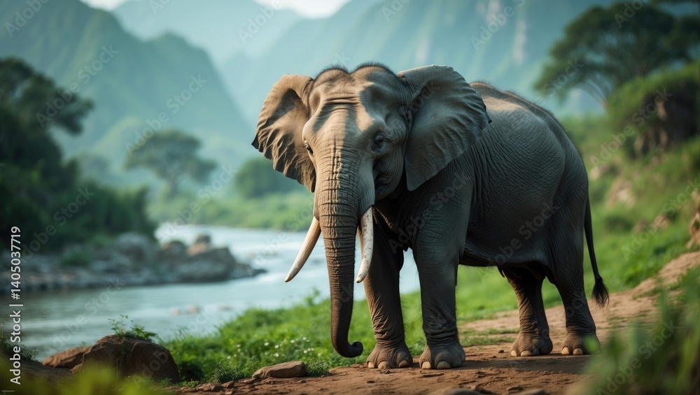 Fototapeta premium Asian Elephant stepping forward to start its charge