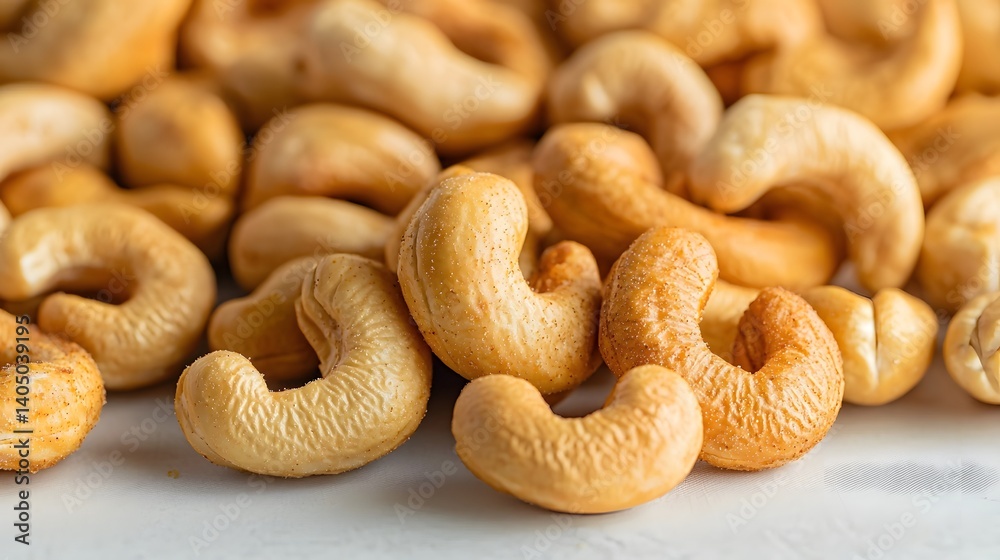 Roasted golden cashew nuts with a crispy texture Roasted golden cashew nuts with a crispy texture