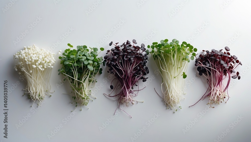 Collection of micro greens. Sprout cultivation, view, Wellness lifestyle theme