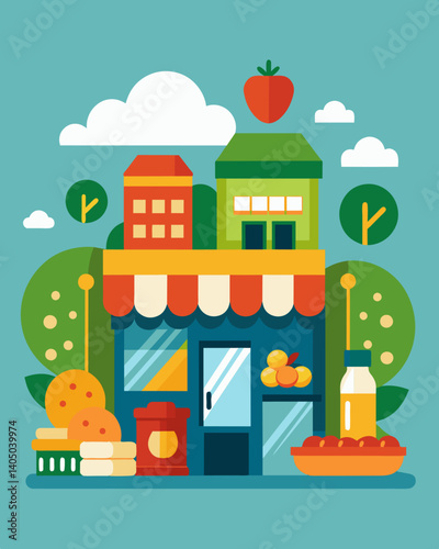 In affluent areas grocery stores offer a variety of organic and specialty products while in lowincome neighborhoods corner stores only stock processed and unhealthy snack options.. Vector illustration