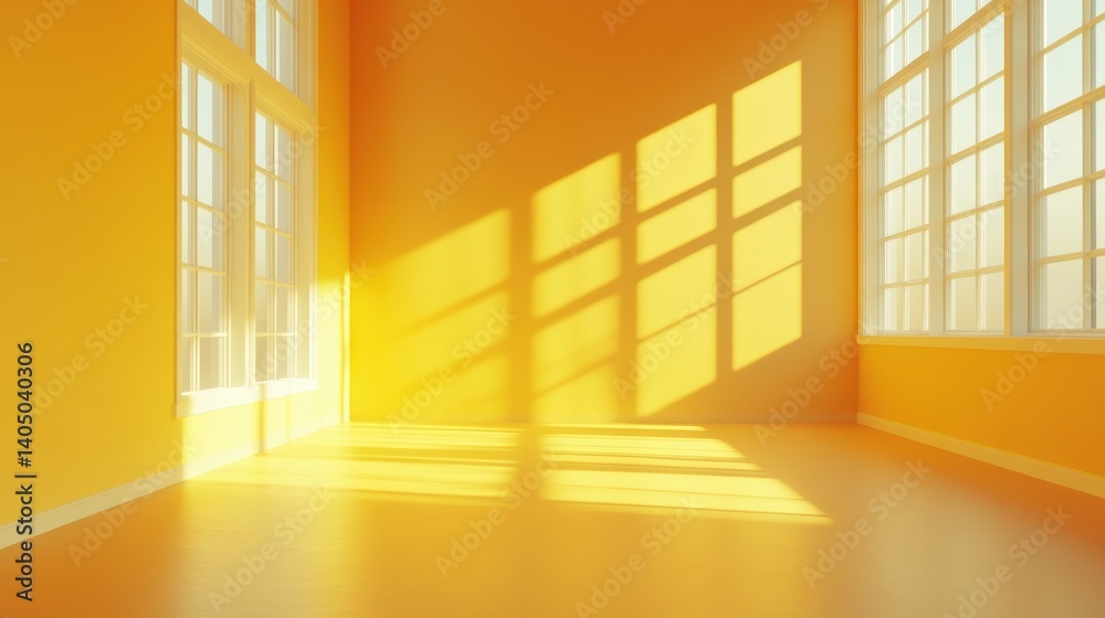 Obraz premium Bright and cheerful yellow studio space radiating warmth, ideal for summer-inspired presentations and creative projects with gentle light reflections