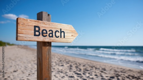 Beach Sign on Sandy Shoreline