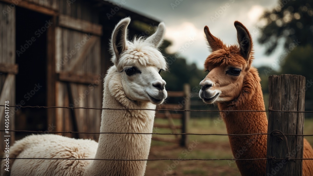 Obraz premium Focused View of Male and Female Alpaca