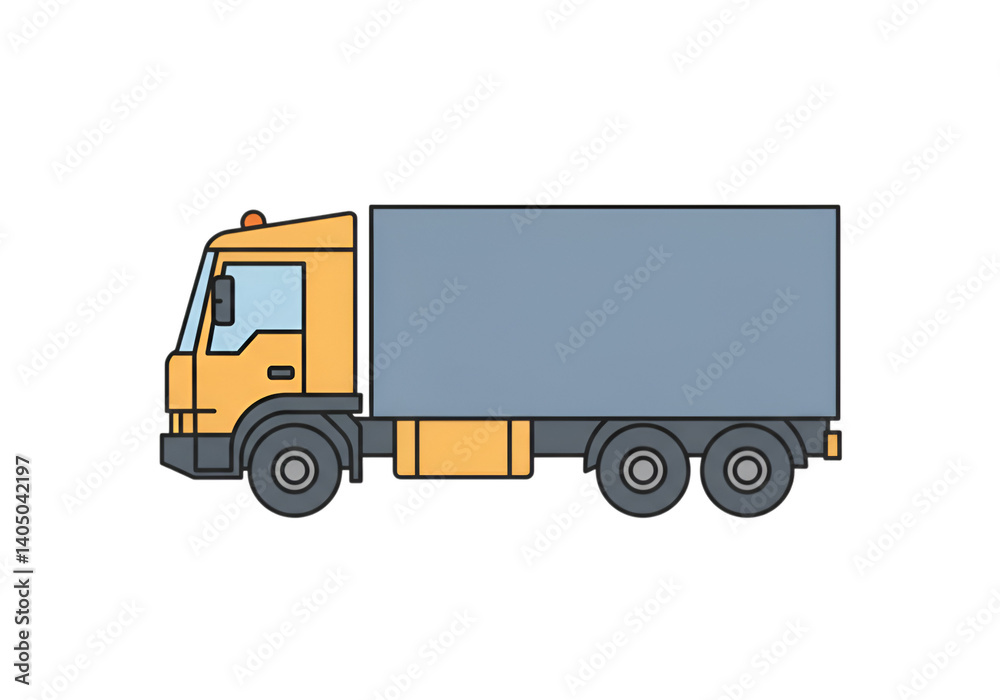 Fototapeta premium A bold line style icon of a logistics tractor in dusty blue and beige colors, flat modern design, centered on white background