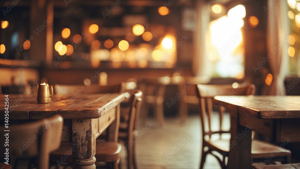 Blurry View of Comfortable Restaurant Interior Featuring Empty Tables Prepared for Dining and Soft Ambient Lighting in a Tranquil Setting. Blurry View of Comfortable Restaurant Interior Featuring Empty Tables Prepared for Dining and Soft Ambient Lighting in a Tranquil Setting.