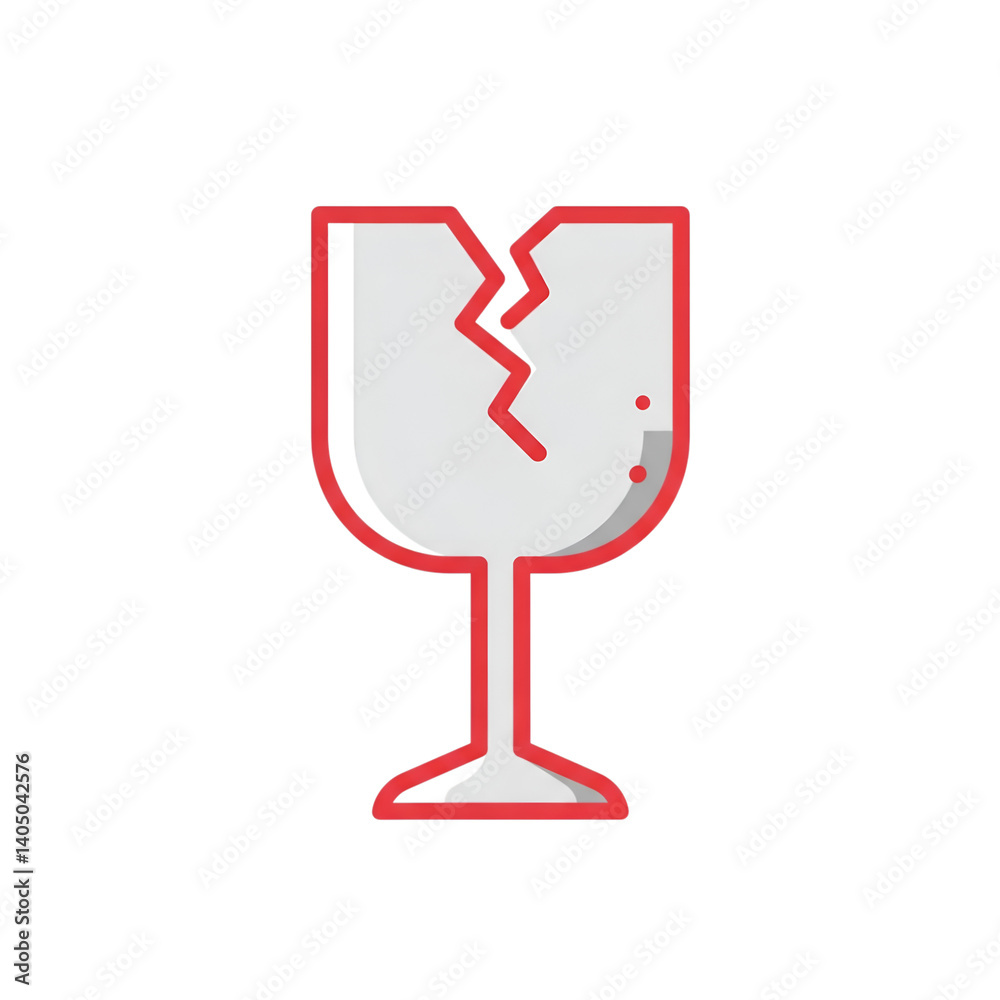 A broken fragile item symbol in bold lined vector style, colored in light gray and crimson red, minimalist on white background A broken fragile item symbol in bold lined vector style, colored in light gray and crimson red, minimalist on white background