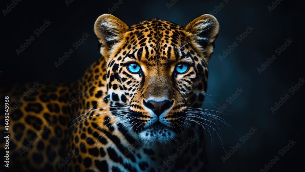 Fototapeta premium Isolated background featuring a close-up of a beautiful, angry big leopard
