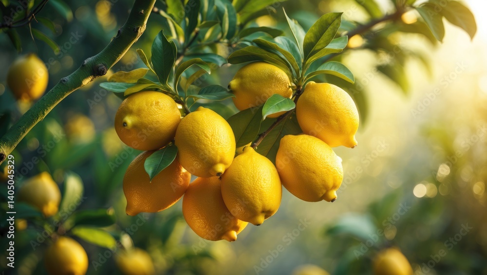 Lemon patch primed for gathering. Bunches of fresh yellow ripe lemons surrounded by green leaves Lemon patch primed for gathering. Bunches of fresh yellow ripe lemons surrounded by green leaves