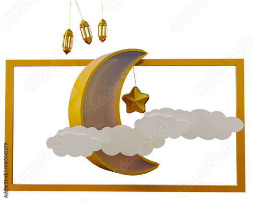 moon and star elements suitable for 3d islamic holiday design. Realistic 3d design emoji. 3d rendering and 3d illustration