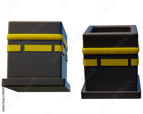 two kaaba for international islamic holiday elements and suitable for customer gifts for umrah and hajj. Realistic 3d design emoji. 3d rendering and 3d illustration
