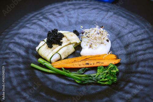 A beautifully arranged plate of delicious food featuring colorful carrots and fresh broccoli on it, showcasing a healthy meal option