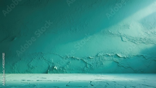 Turquoise or green wall backdrop. Stunning vintage stucco surface. Abstract cement wall texture.