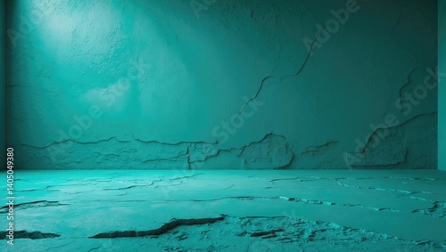 Beautiful turquoise or green wall background. Elegant vintage stucco backdrop. Abstract texture of cement wall.