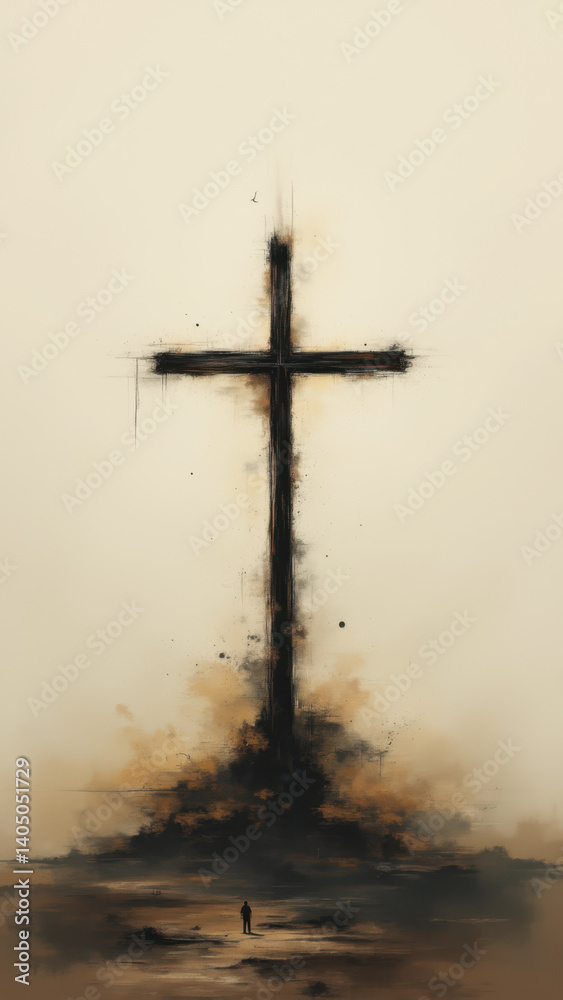 Naklejka premium Powerful depiction of Christian symbolism with a dark and gritty texture.