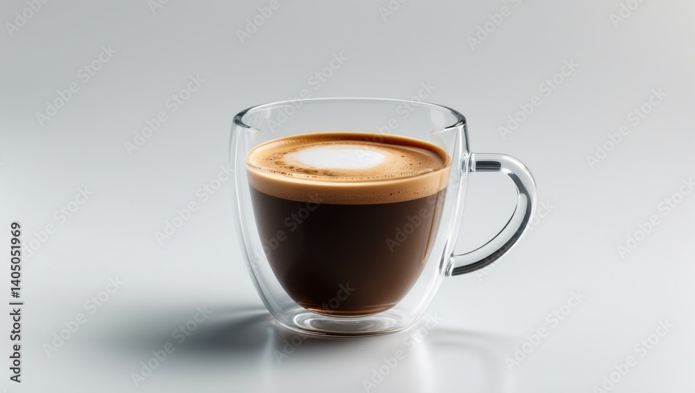 Isolated espresso coffee in a glass double wall cup on background Isolated espresso coffee in a glass double wall cup on background