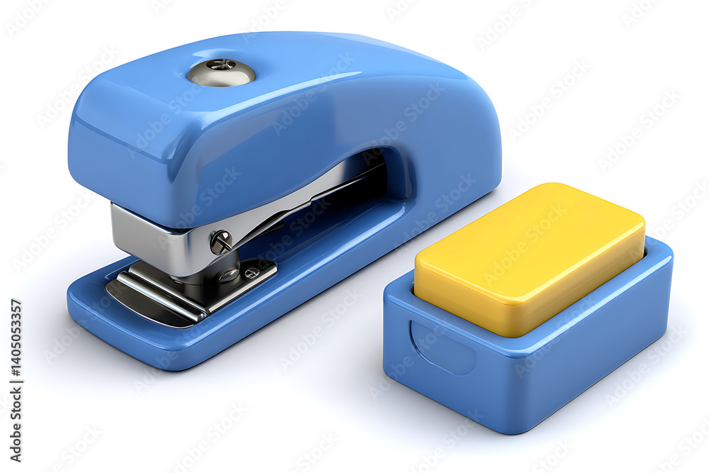 full HD 3D render of a stapler and staples box with steel and plastic textures full HD 3D render of a stapler and staples box with steel and plastic textures