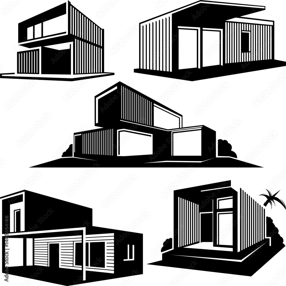 Fototapeta premium Set of container house silhouette designs 