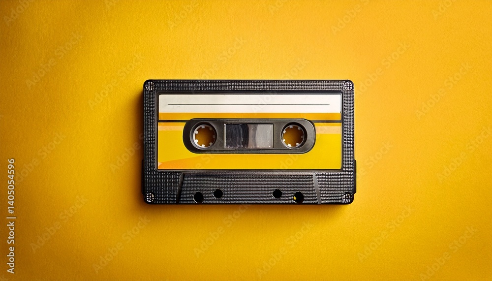 Fototapeta premium Vintage Audio Cassette Tape on Yellow Background