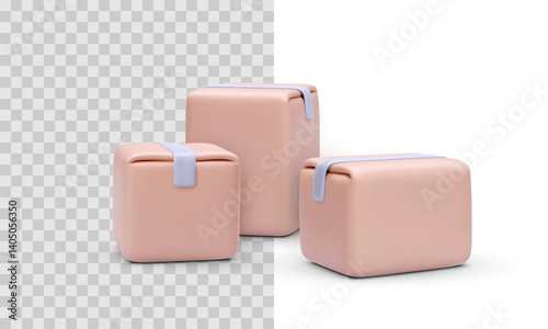 3D Render of Cute Delivery Box Icons with Soft Pastel Colors and Rounded Shapes. Ideal for Shipping, Logistics, and E-Commerce Designs. Vector Illustration.