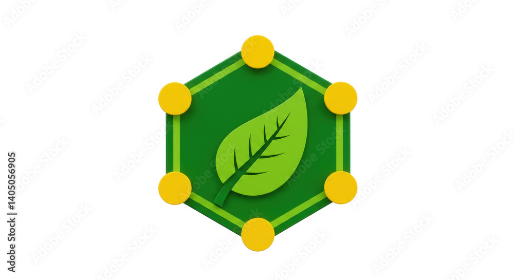 Isolated Green Leaf in Hexagon Frame Isolated Green Leaf in Hexagon Frame