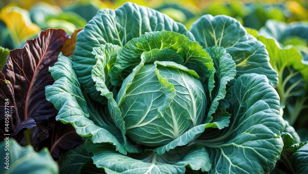 Fototapeta premium Cabbage plant experiencing nutrient deficiency