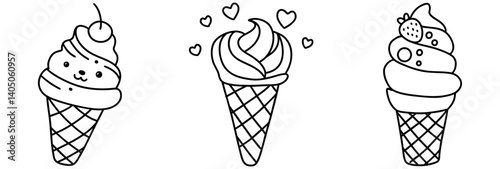 Delight in these charming ice cream cones featuring playful designs and heart motifs that bring joy to every scoop