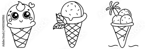 Cute ice cream cones with smiling faces and playful designs bring joy to any dessert lover heart