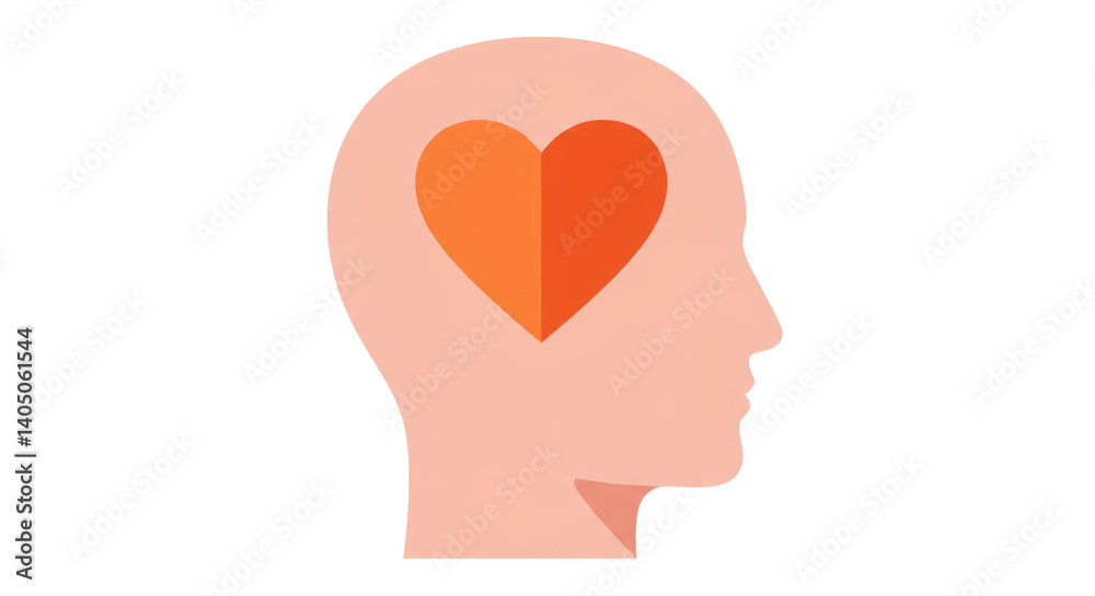 Isolated Head Profile with Heart Inside Isolated Head Profile with Heart Inside