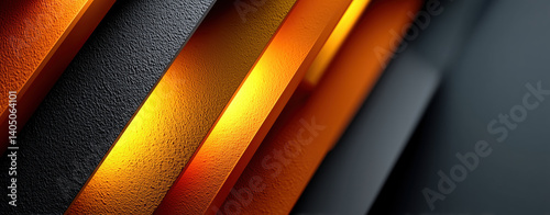 sleek and modern visualization featuring textured panels with warm orange lighting against dark background, creating striking contrast