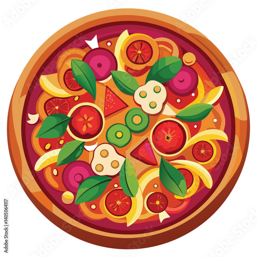 Tasty vegetable pizza with red onions and vibrant grilled pepper toppings