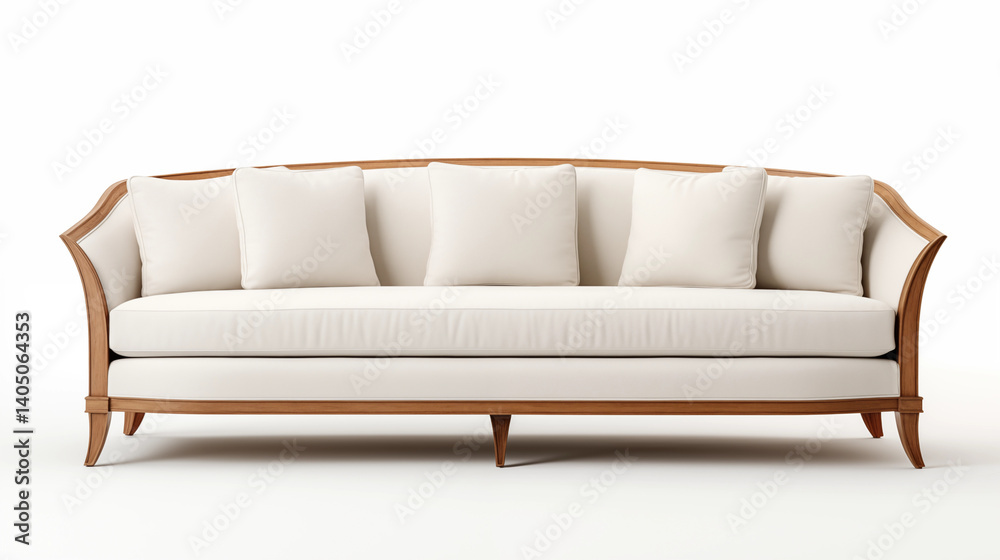 OffWhite Sofa with Wooden Frame Four Pillows Modern Classic Design OffWhite Sofa with Wooden Frame Four Pillows Modern Classic Design