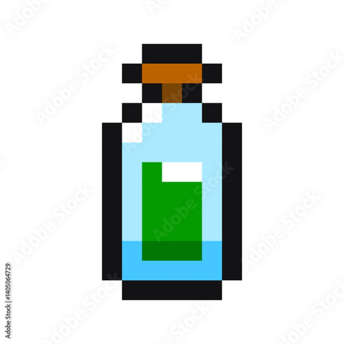 Elixir pixel gaming item, elixir 8 bit game resource, pixel art potion icon, elixir game pixel element.
