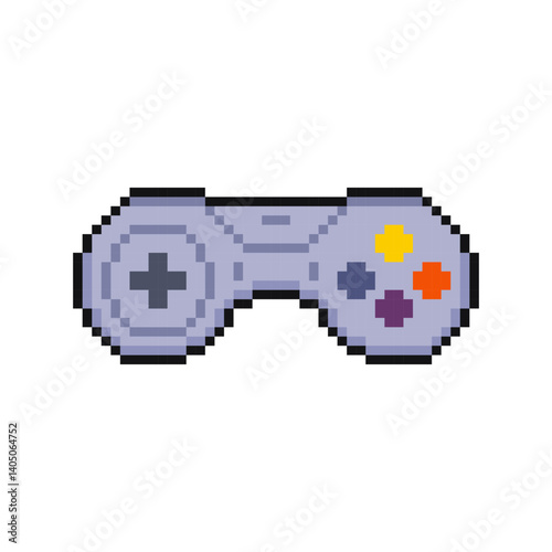 Pixel video game controller with buttons and sticks. 8 bit gamepad or joystick for video game play retro.