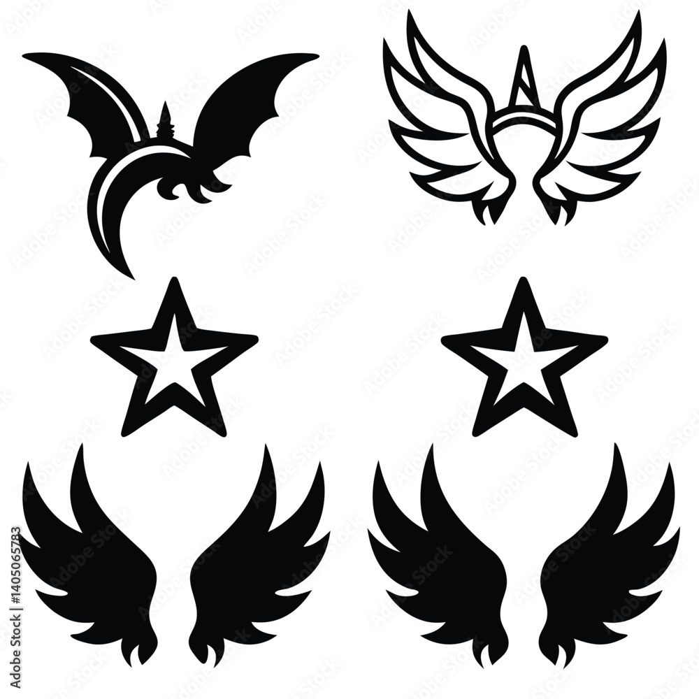 Black vector wings illustration, a tribal design element Black vector wings illustration, a tribal design element