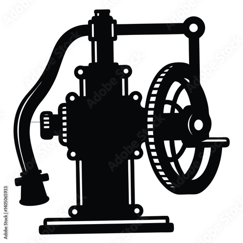Vintage Black and White Water Pump Illustration: Antique Hand Pump Graphic, Old-Fashioned Machinery Vector Image, Retro Industrial Art