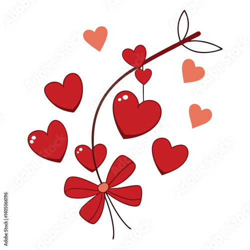 Valentine’s flying heart decorations with bow-tied ribbons on string